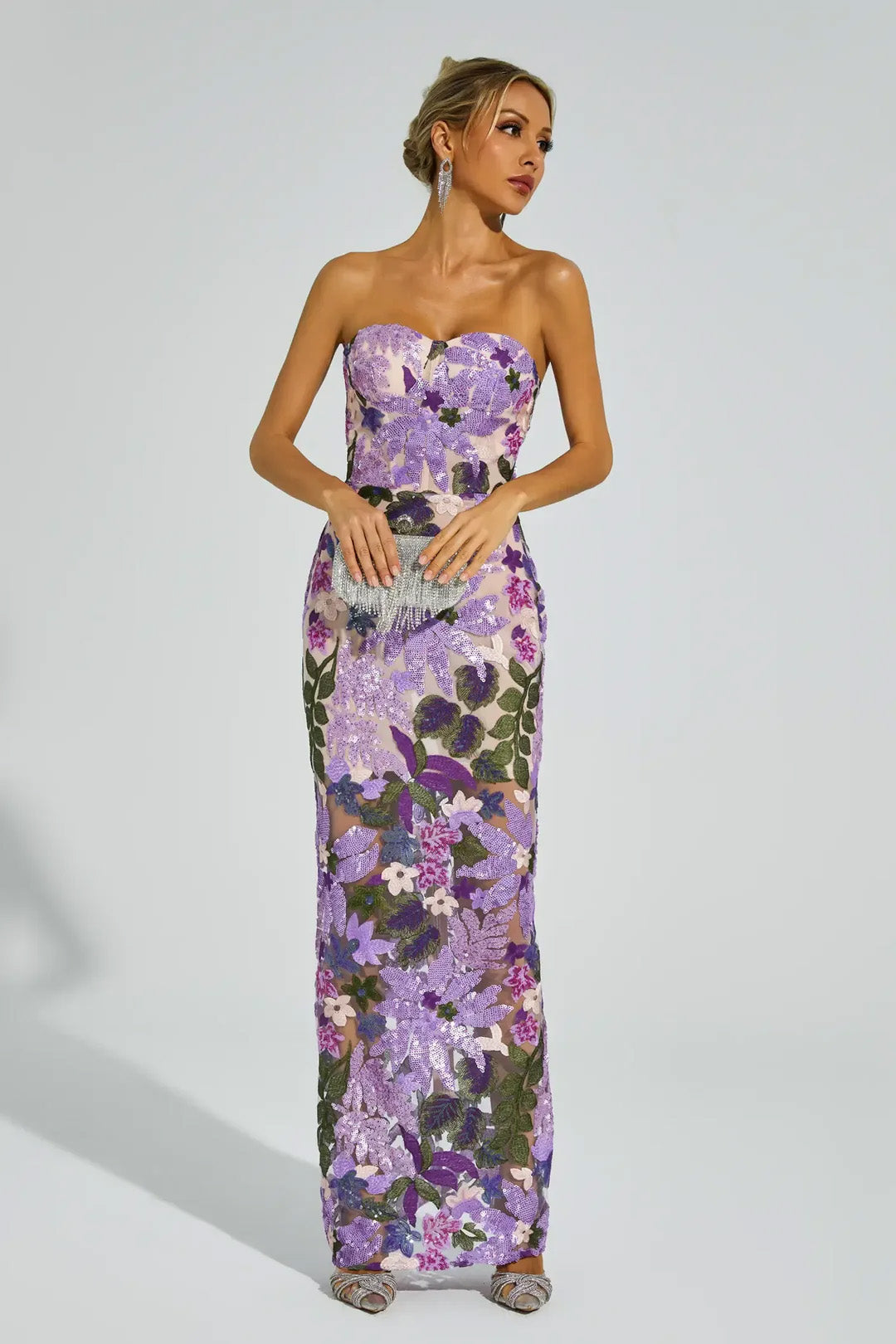 Purple Embroidered Sequins Dress