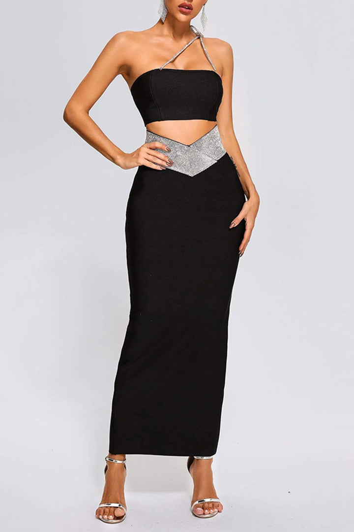 Black Sheath Bandage Wrap Skirt Set