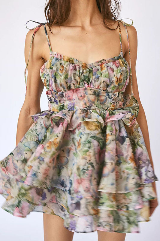 Green Floral Halter Mini Dress