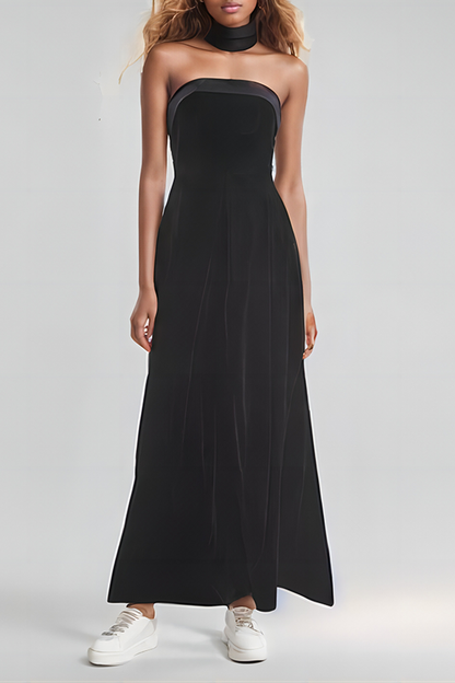 Black Elegant Simple Sheath Midi Dress