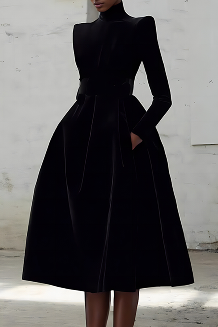 Black Vintage Velvet Midi Fall/Winter Dresses