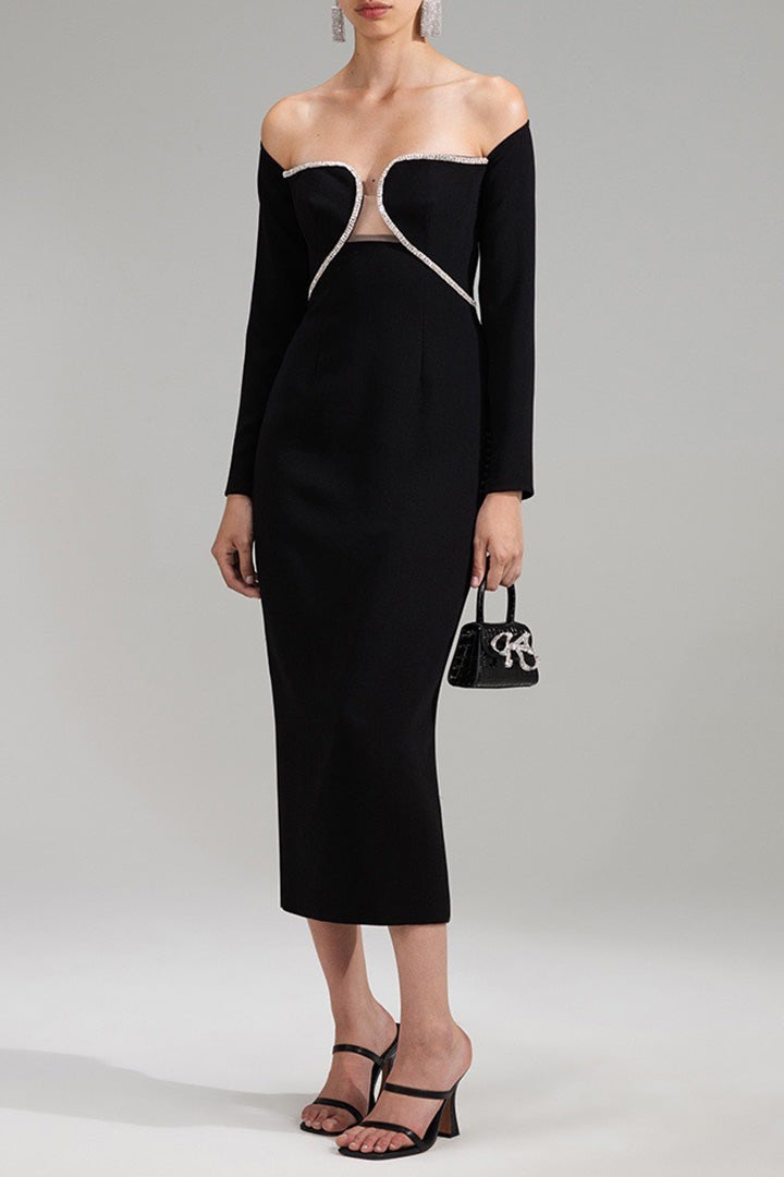 Black Elegant Long Sleeve Wrap Dress