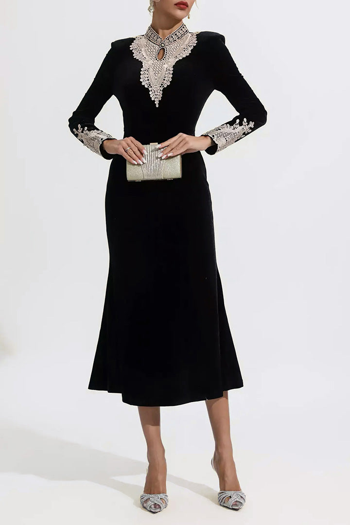 Black Velvet Long Sleeve Dress