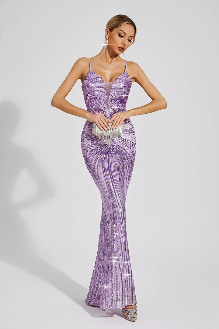 Purple Mermaid Sequins Slip Dress