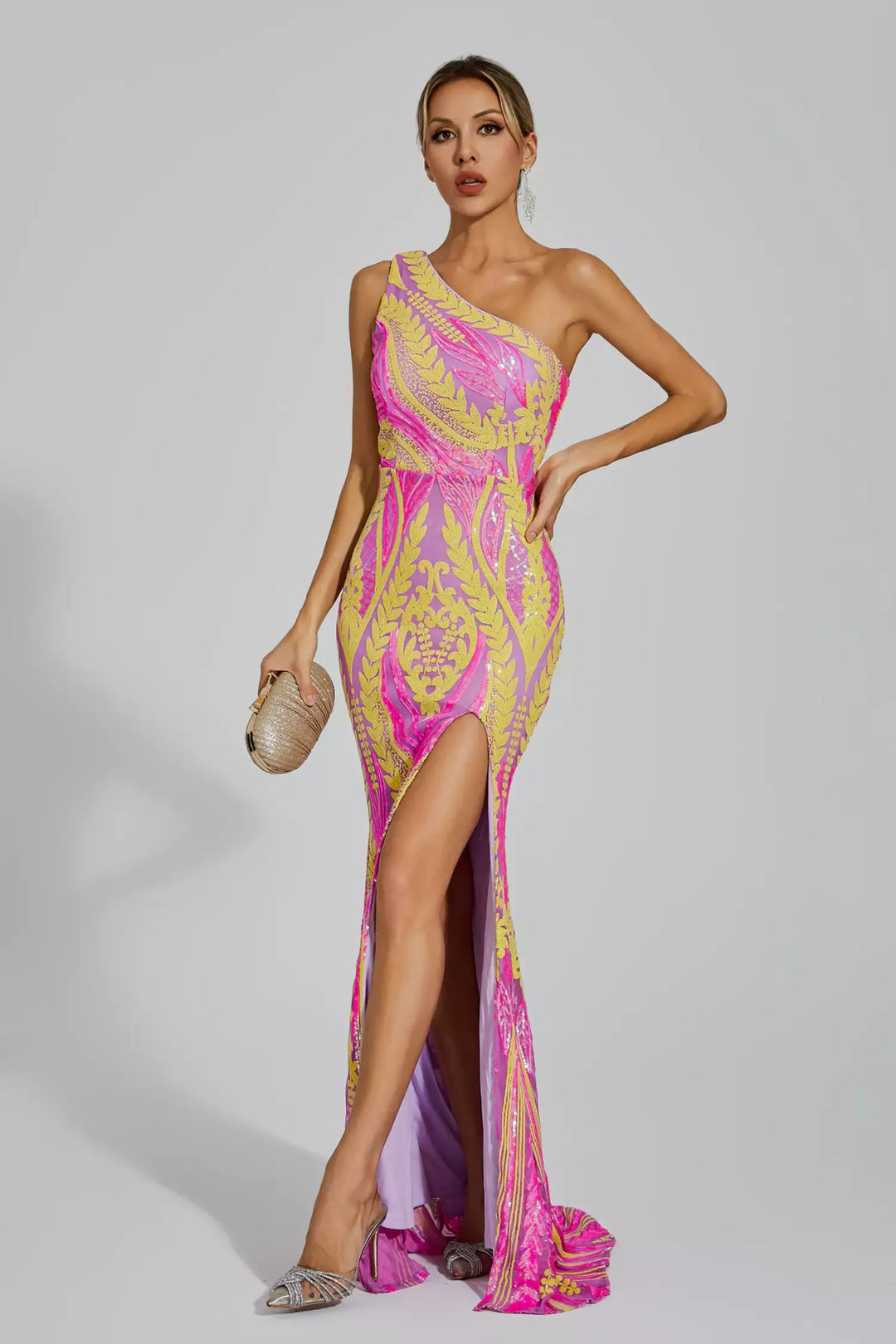 Yellow Pink Colored Maxi Dress