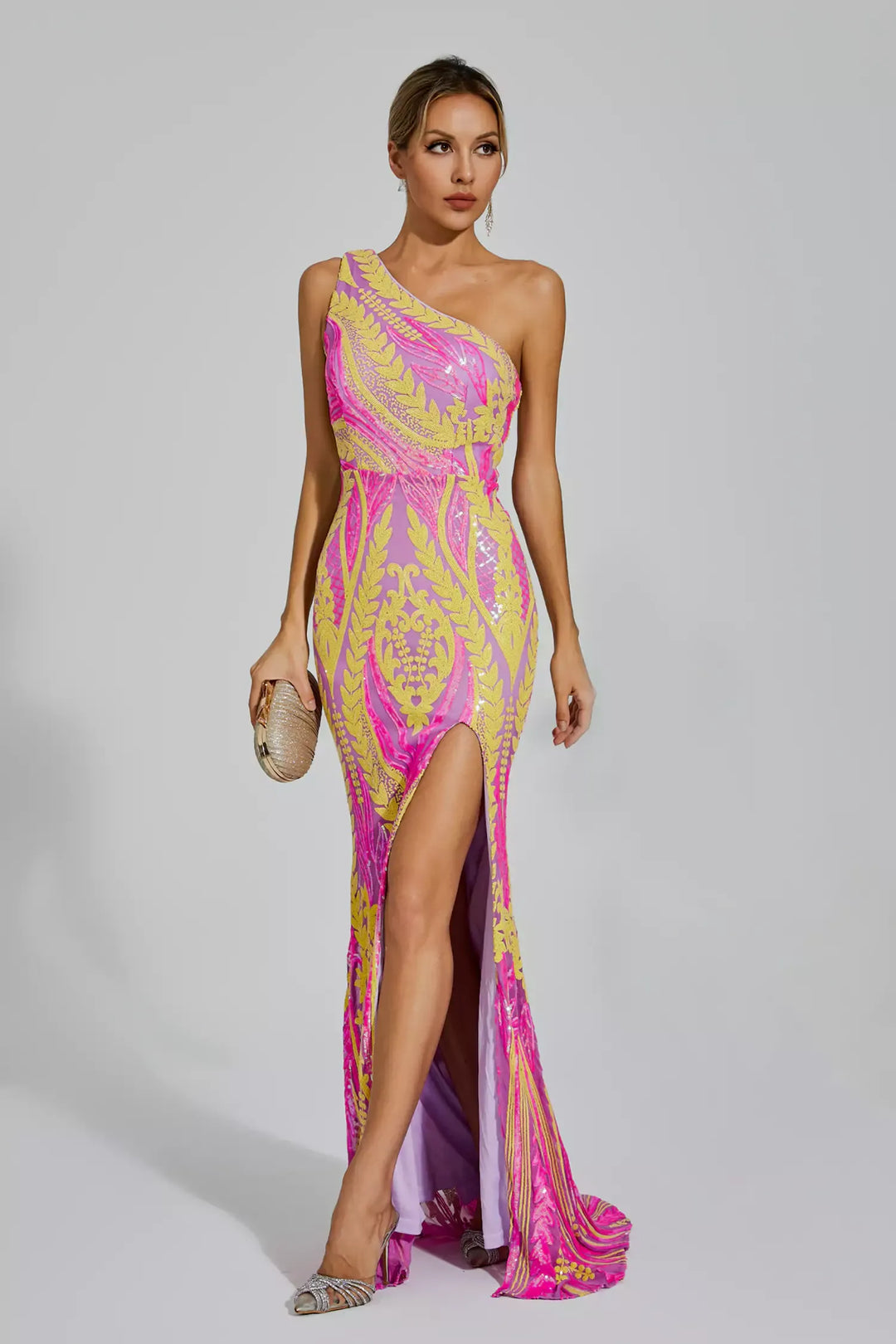 Yellow Pink Colored Maxi Dress