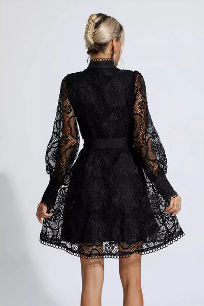 Black Lace Jacquard Mini Dress