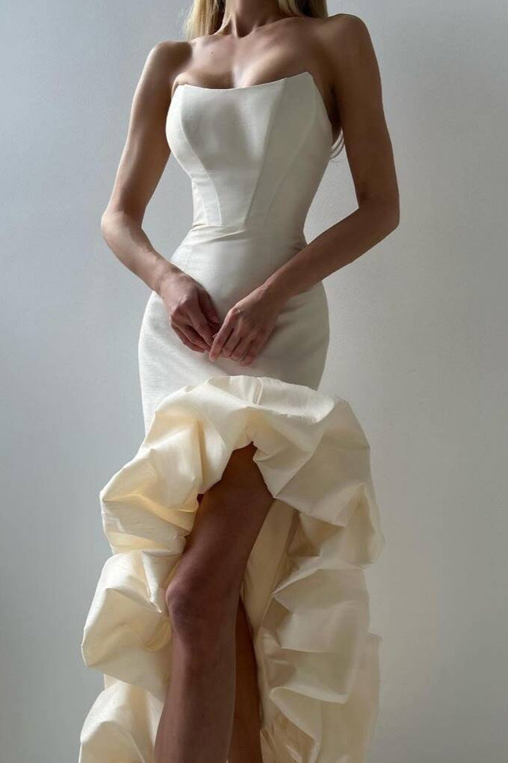 White Irregular Sheath Bandage Midi Dress