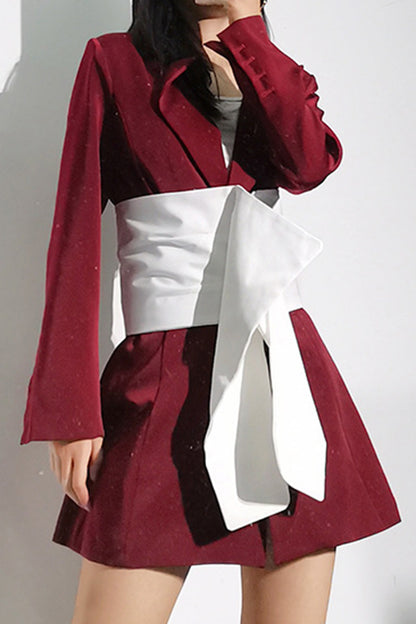 Patchwork Color Blocking Niche Belted Blazer