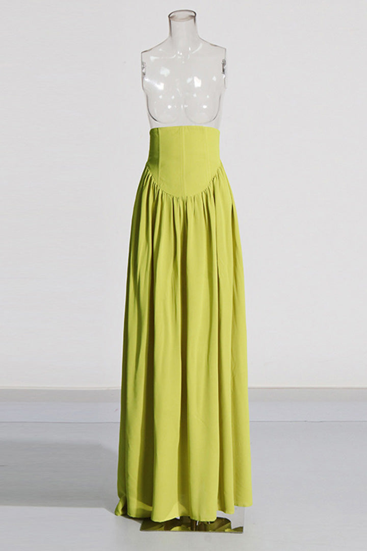 Yellow Green Casual Round Neck Long Dress Set