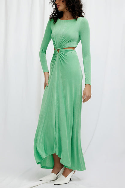 Light Green Round Neck Long Sleeve Dress