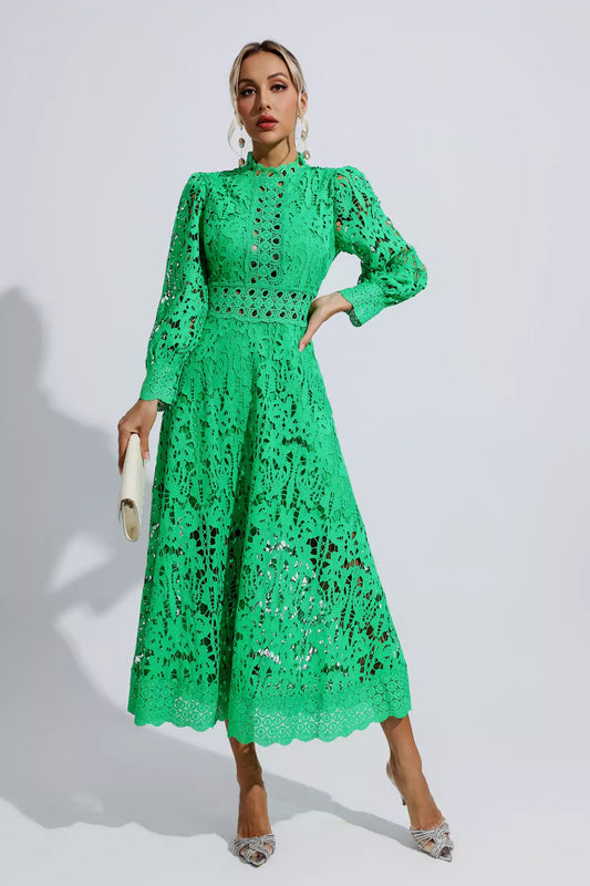 Green Lace Cutout Maxi Dress