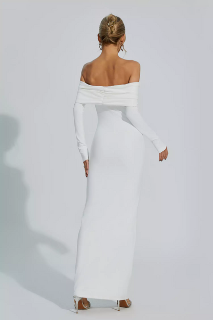 White Pleated Off-Shoulder Dress