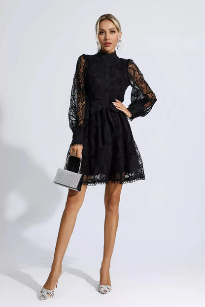 Black Lace Jacquard Mini Dress