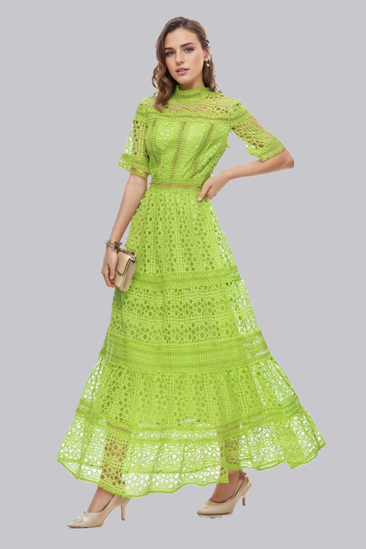 Half Sleeves Lace Midi Dress