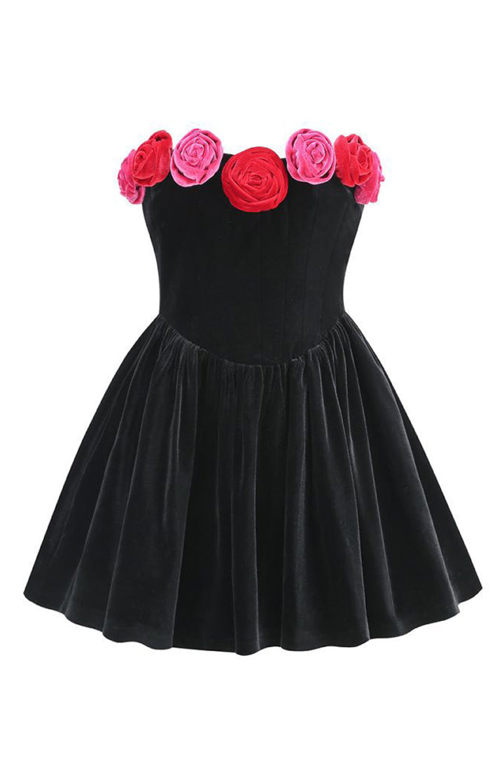 Sheath 3D Floral Embellished Mini Little Black Dress