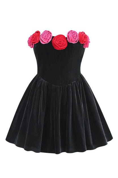 Sheath 3D Floral Embellished Mini Little Black Dress