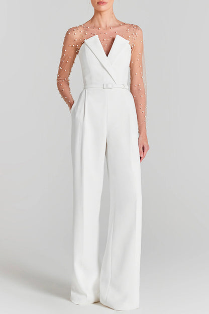 White Bubble Bead Jumpsuit Set