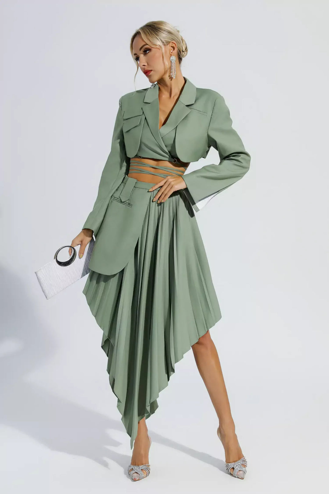 Green Ruffle Blazer Set