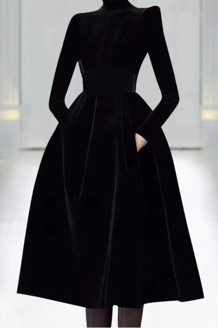 Black Vintage Velvet Midi Fall/Winter Dresses