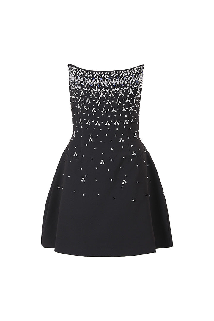 Sheath Diamond Encrusted Mini Black Dress