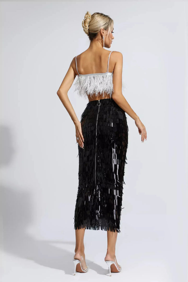 Black Feather Sequin Set