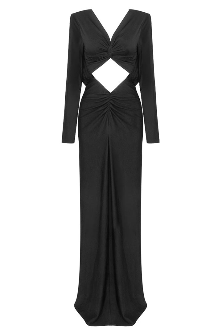 Black Long Sleeve Twisted Maxi Dress