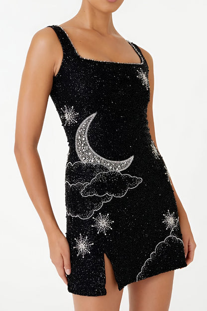 Christmas Night Scene Printed Halter Short Dress