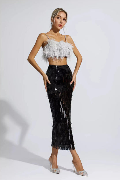 Black Feather Sequin Set