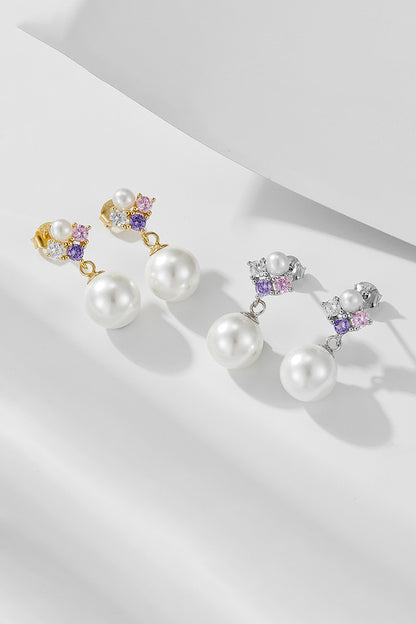 18K Gold CZ Pearl Earrings