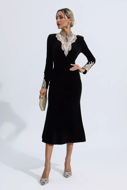 Black Velvet Long Sleeve Dress