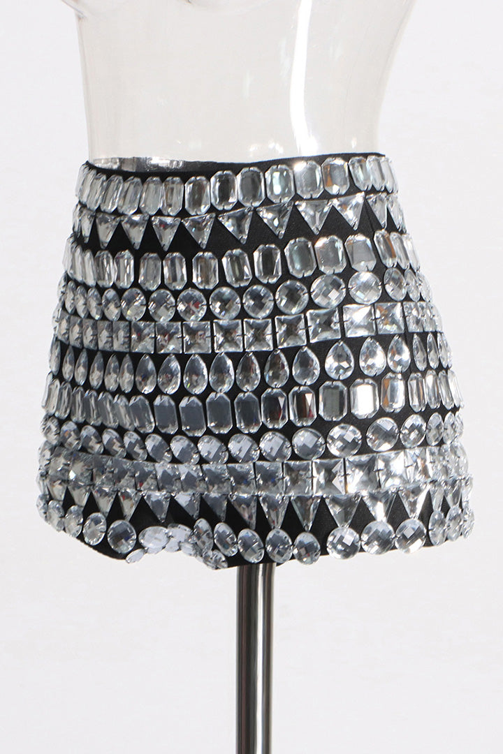 Black Diamond Encrusted Skinny Shorts