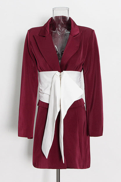 Patchwork Color Blocking Niche Belted Blazer