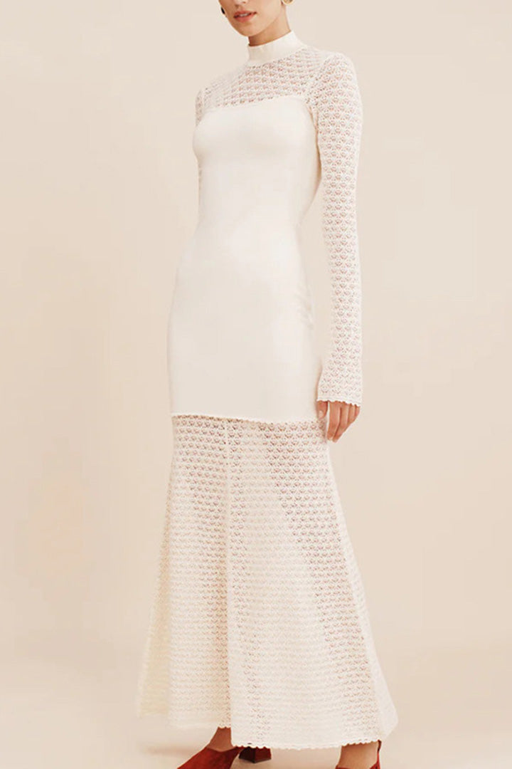 White Jacquard Cutout Long Dress