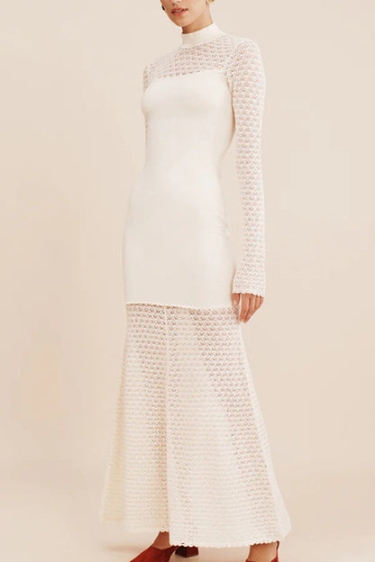 White Jacquard Cutout Long Dress