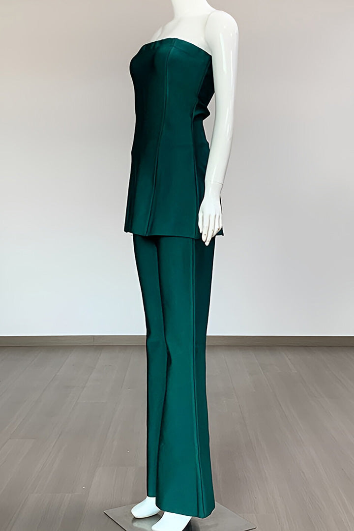 Christmas Dark Green Sheath Top + High Waisted Pants Set