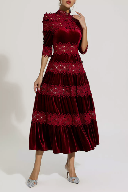 Wine Red Cut Out Long Sleeve Dress