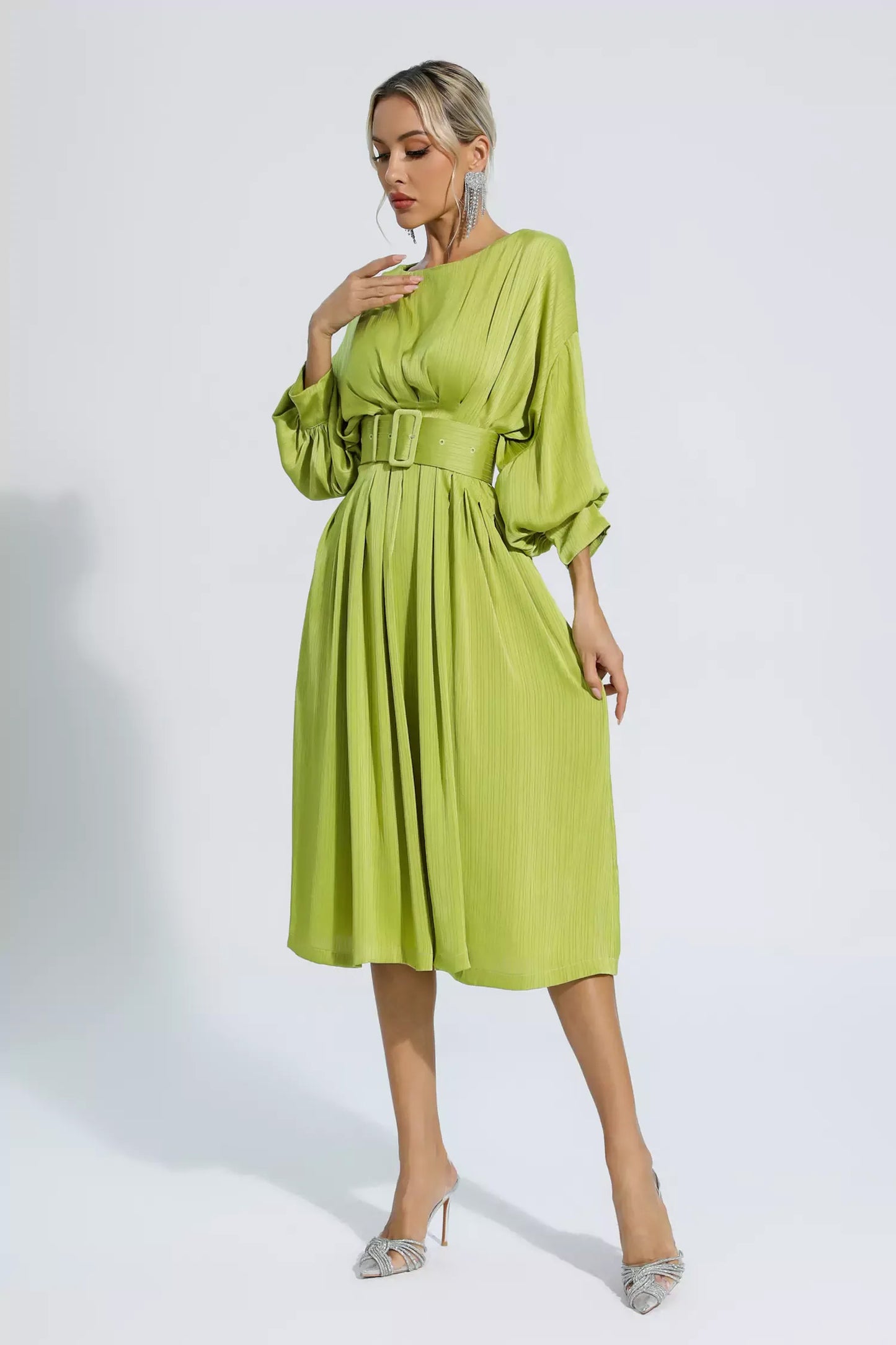 Light Green Satin Midi Dress