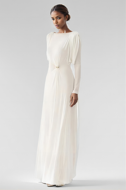 Elegant Buttonknot Pleated Maxi Dress