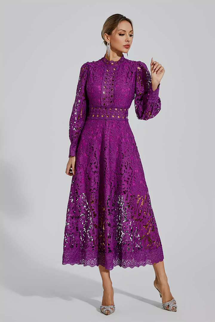 Purple Lace Cutout Maxi Dress