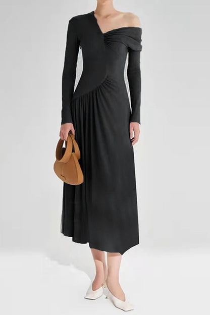 Simple Irregular V Neck Midi Dress