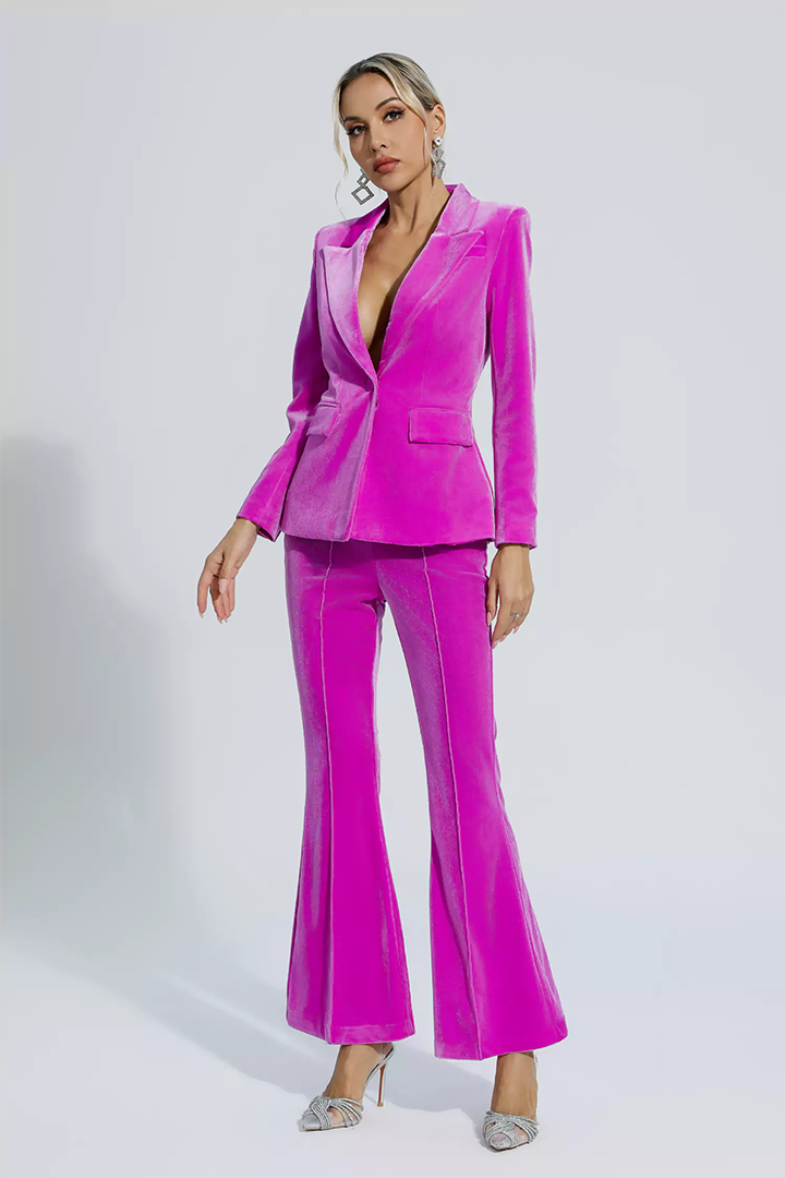 Magenta Velvet Blazer Set