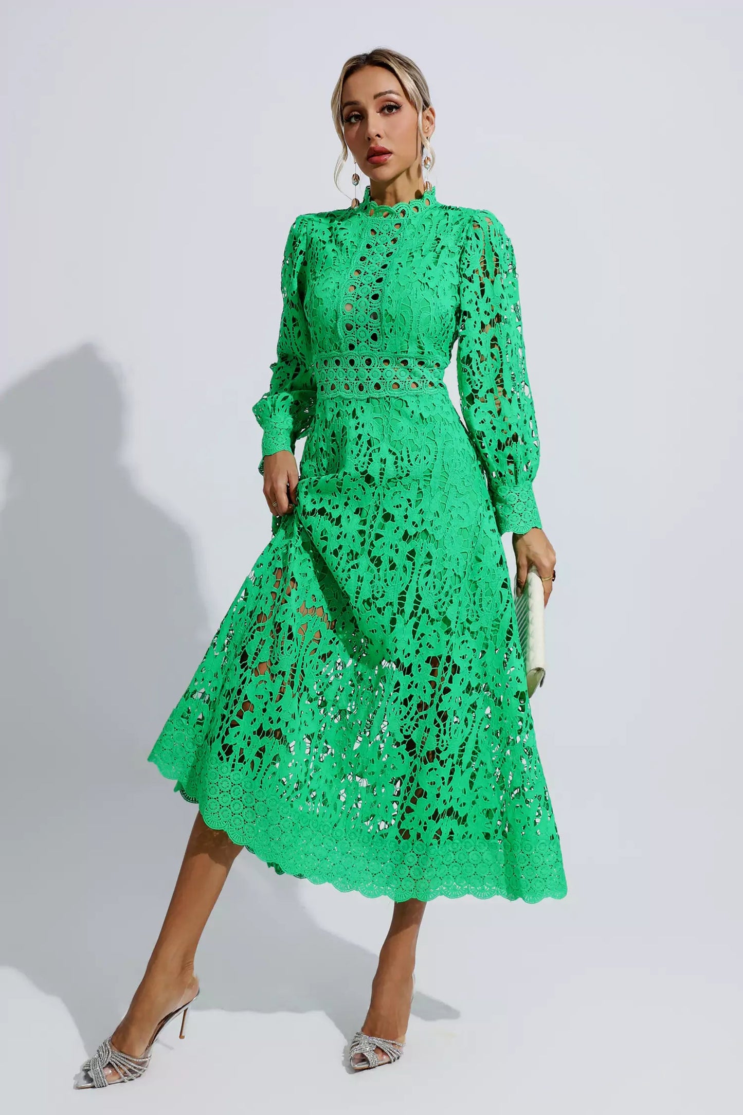 Green Lace Cutout Maxi Dress