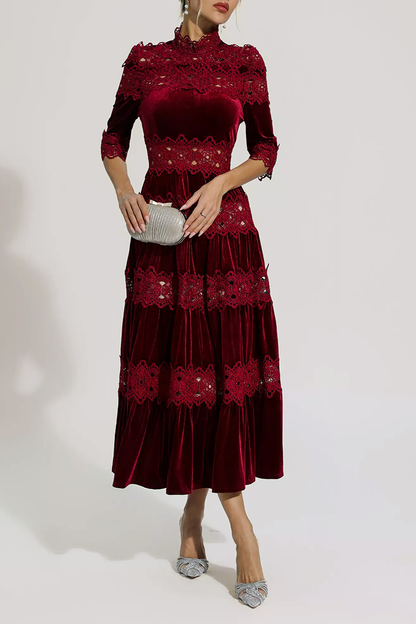 Wine Red Cut Out Long Sleeve Dress