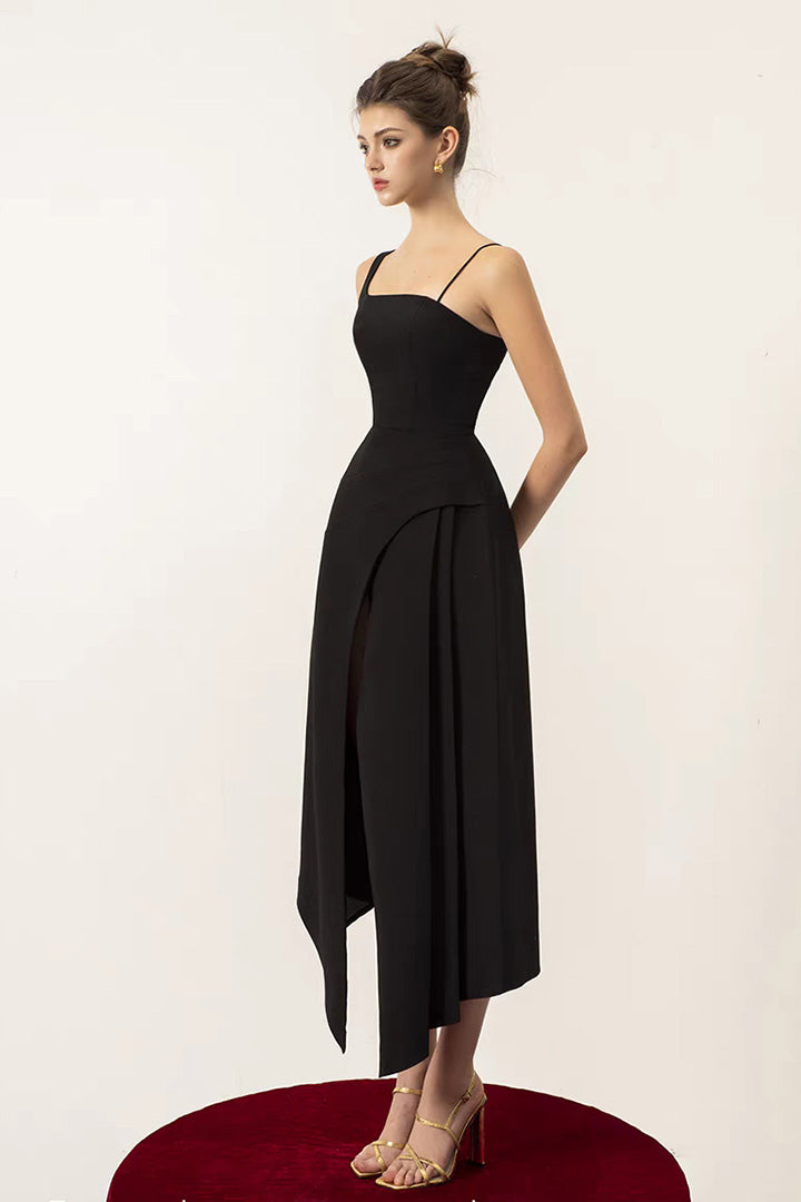 Black Detachable Pullover Halter Slit Midi Dress