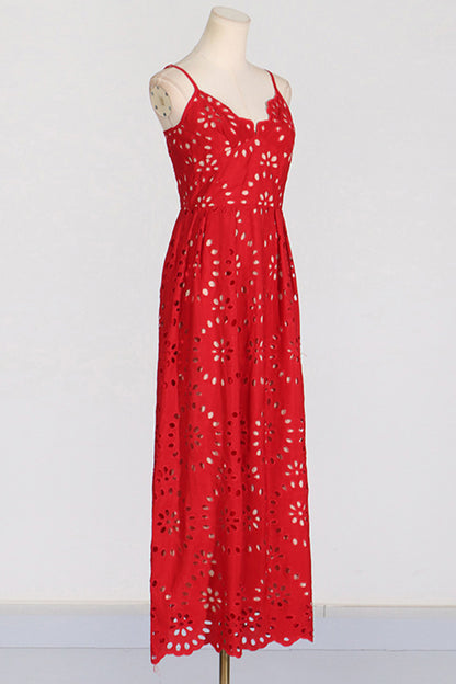 Embroidered Crochet Long Halter Dress