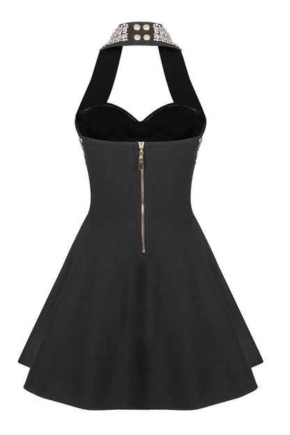 Black Sleeveless Heavy Beaded A-line Mini Dress