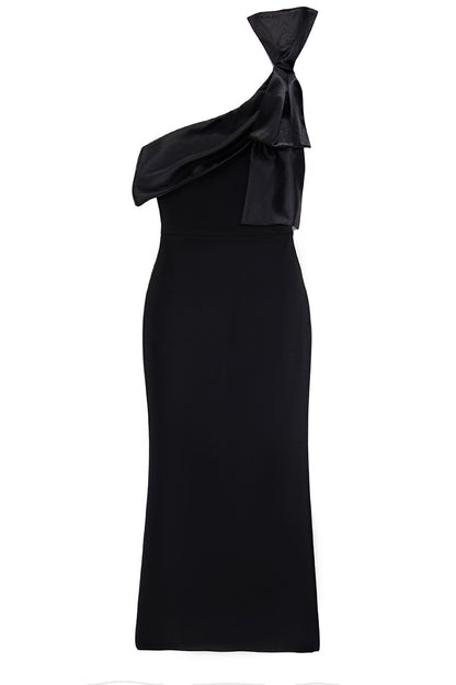 Black One Shoulder Bow Maxi Dress