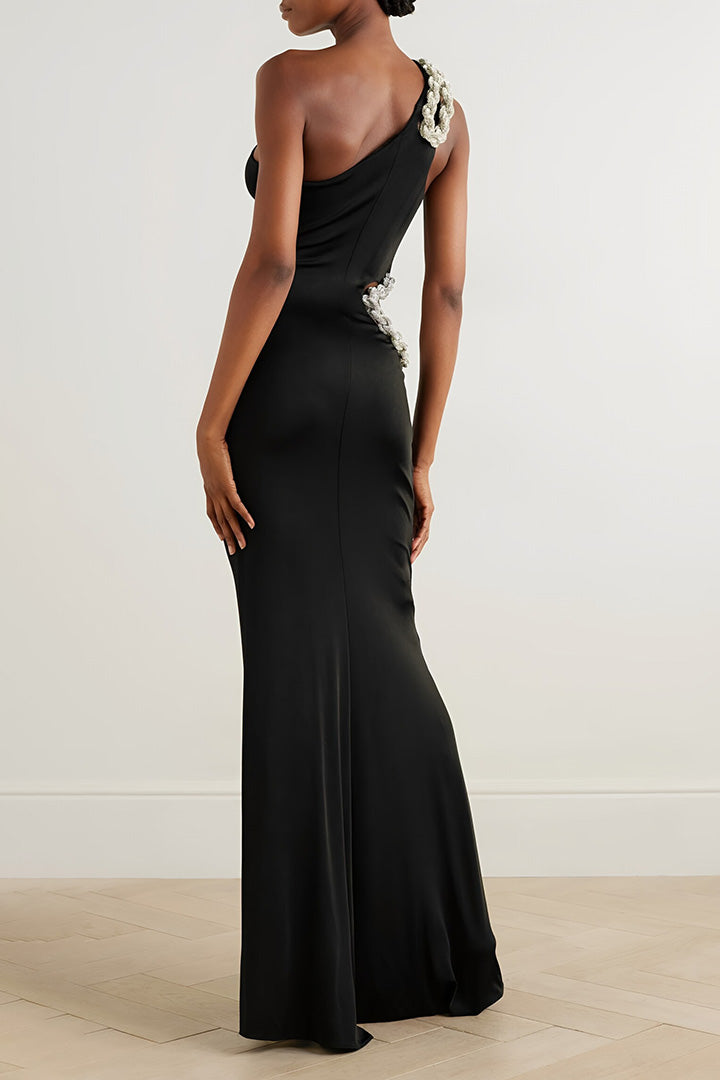 Black Diamonds Neck Split Long Dress