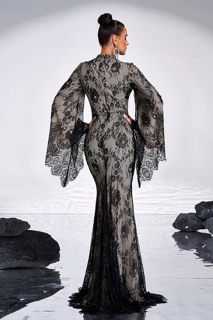 Black Vintage Lace Evening Gown